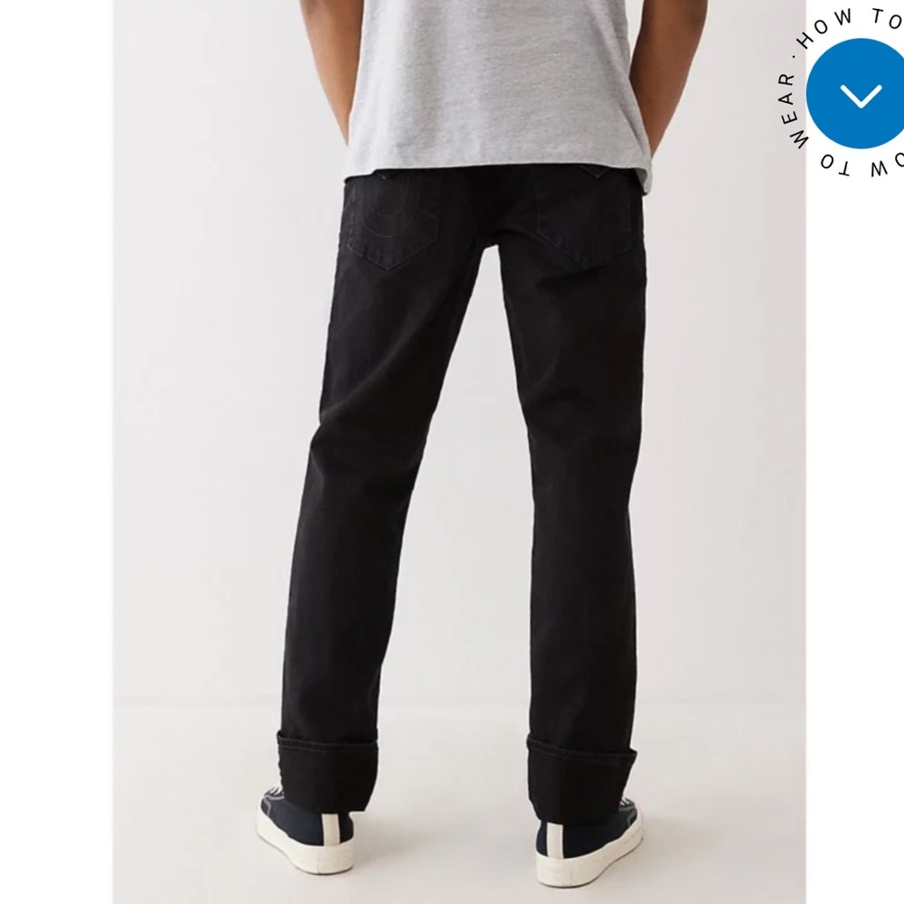 True Religion Ricky - Straight Relaxed Men's Slim Black Jeans in Color Midnight - Picture 3 of 7